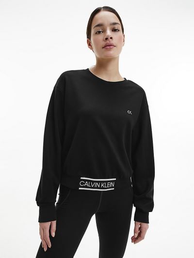 Calvin Klein Ruhák HU131108 | Calvin Klein Logo Tape Cropped Női Pulóver Fekete